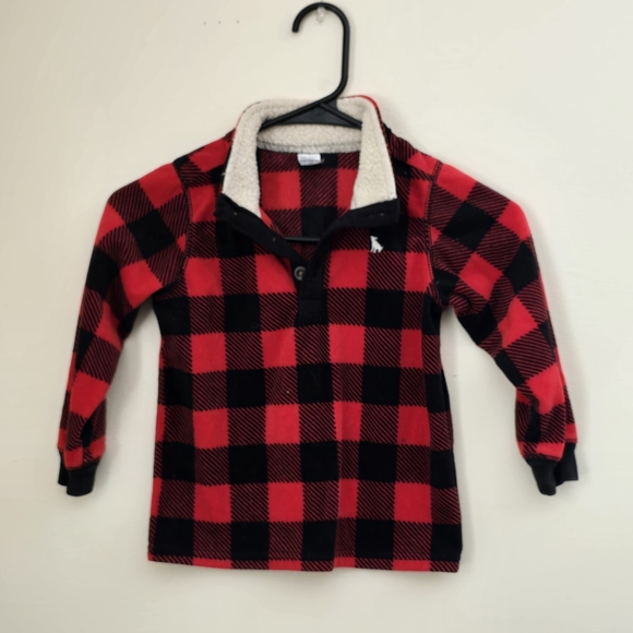 Carter's Boys 4T Red and Black Plaid Fleece Pullover - Picture 1 of 5